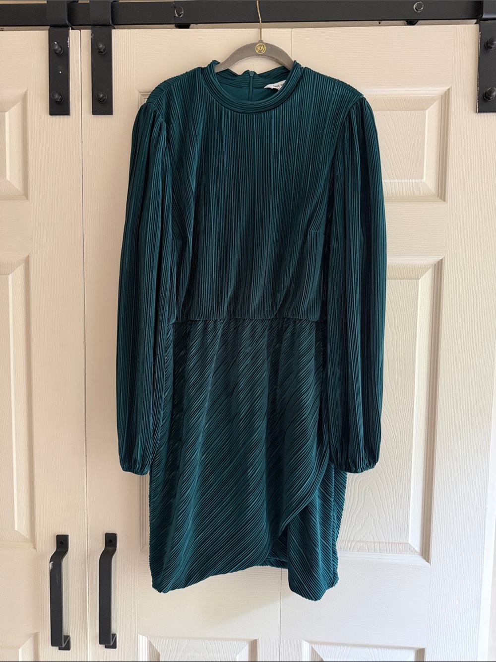 Nine West Teal Pleated Mini Dress with Long Sleeves